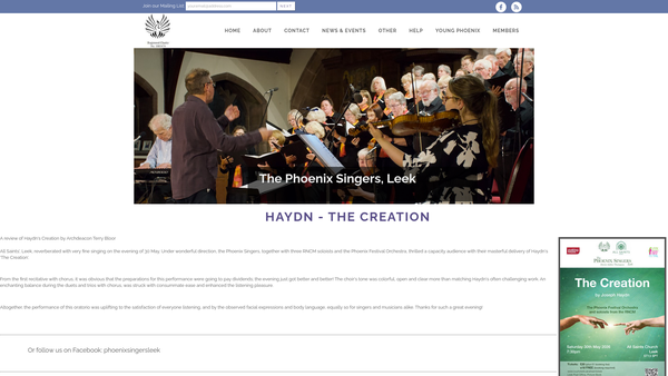 Screenshot of the The Phoenix Singers, Leek website