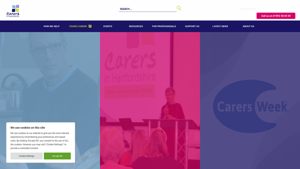 Screenshot of the Carers In Hertfordshire website