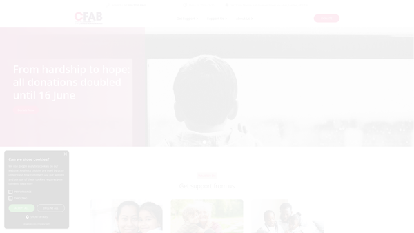 Screenshot of the Children And Families Across Borders (Cfab) website