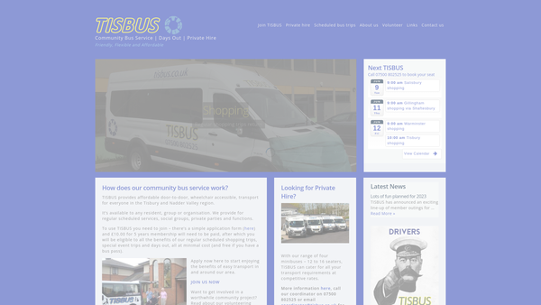 Screenshot of the The Tisbury And District Community Minibus Ltd website