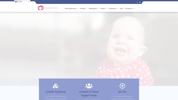 Screenshot of the International Costello Syndrome Support Group website