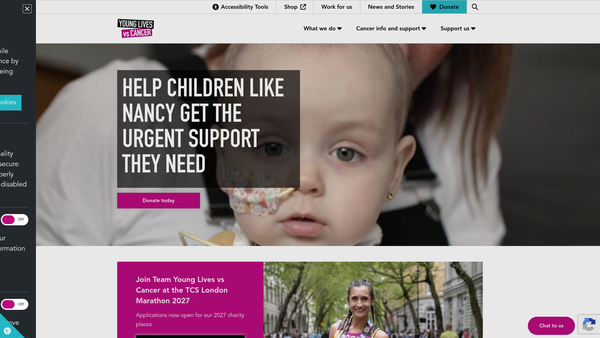 Screenshot of the Sargent Cancer Care For Children website