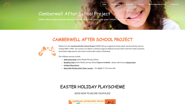 Screenshot of the Camberwell After School Project website