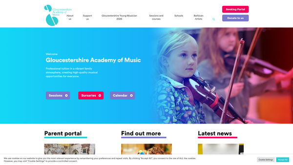 Screenshot of the Gloucestershire Academy Of Music Limited website