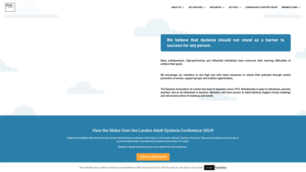 Screenshot of the Dyslexia Association Of London website