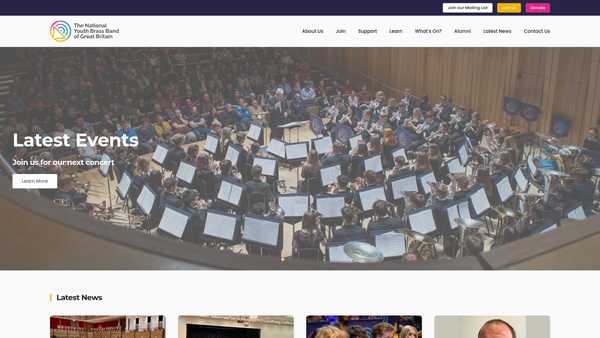Screenshot of the The National Youth Brass Band Of Great Britain website