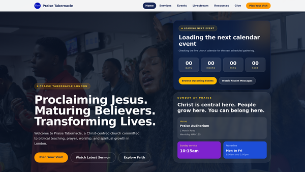 Screenshot of the Praise Tabernacle website