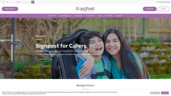Screenshot of the Signpost For Carers website