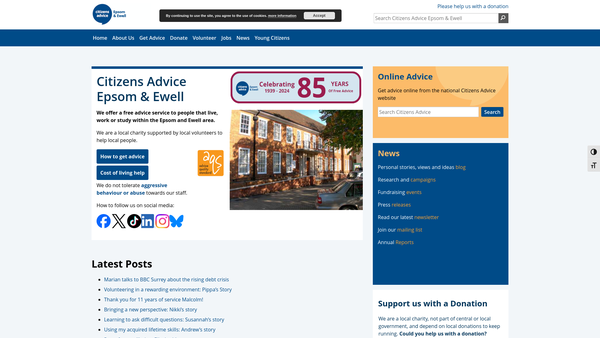 Screenshot of the Epsom And Ewell Citizens Advice Bureau website