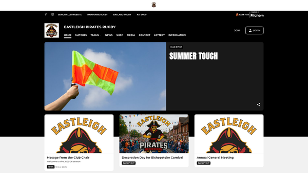Screenshot of the Eastleigh Rugby Football Club Junior And Mini Section website