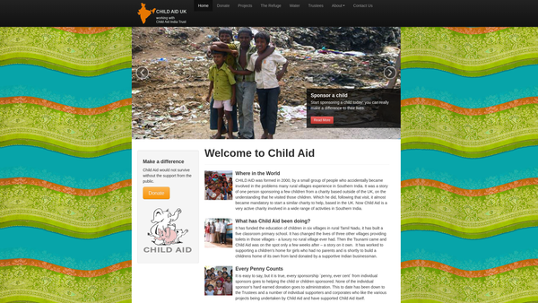 Screenshot of the Child Aid UK website
