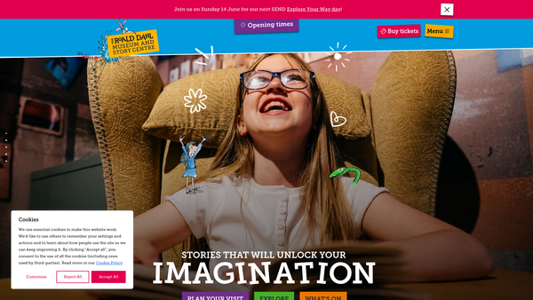 Screenshot of the The Roald Dahl Museum And Story Centre website