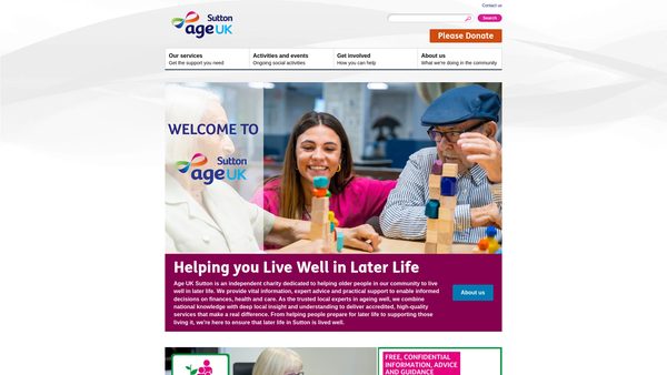 Screenshot of the Age UK Sutton website