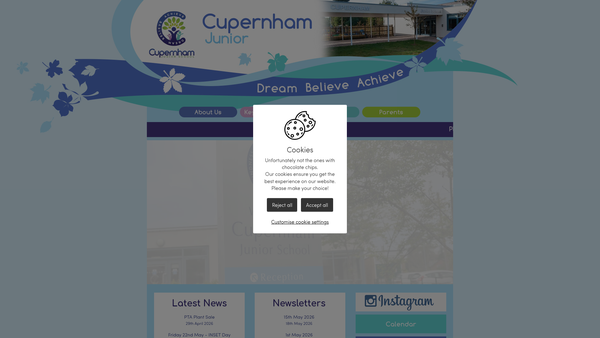 Screenshot of the Cupernham Junior School PTA website