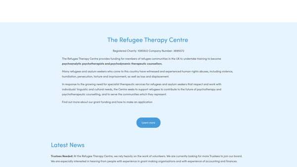 Screenshot of the Refugee Therapy Centre website