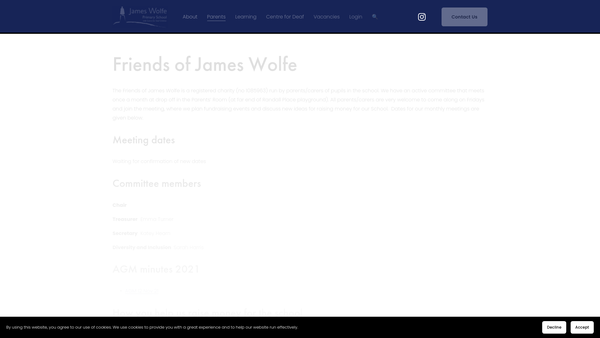 Screenshot of the Friends Of James Wolfe School website