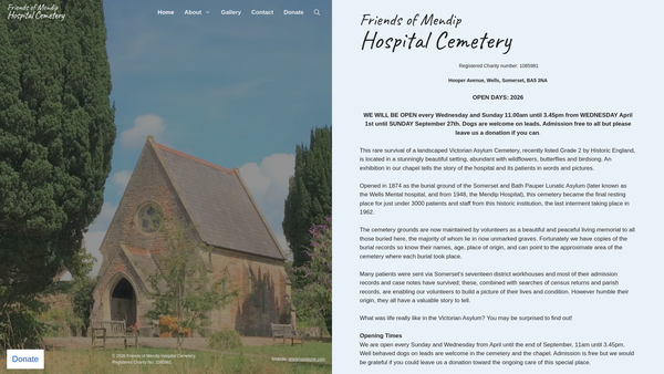Screenshot of the The Friends Of Mendip Hospital Cemetery website