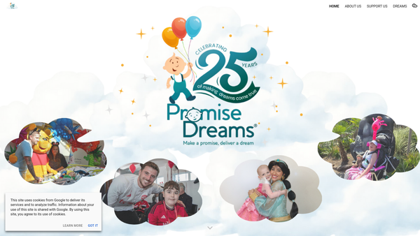 Screenshot of the Promise Dreams website