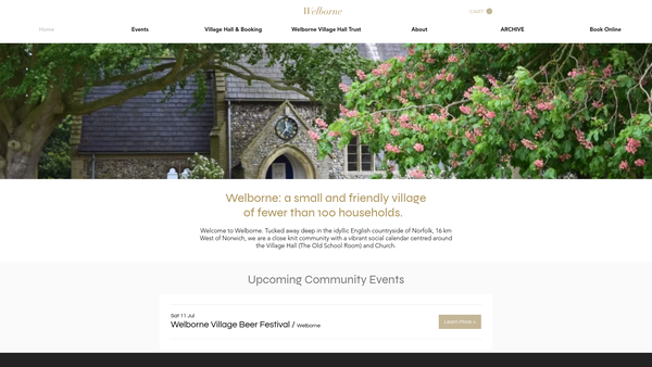 Screenshot of the Welborne Village Hall website