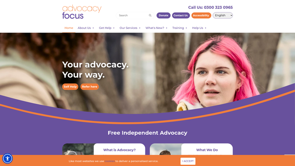Screenshot of the Advocacy Focus website