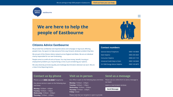 Screenshot of the Eastbourne Citizens Advice Bureau website