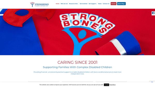 Screenshot of the Strongbones Children's Charitable Trust website