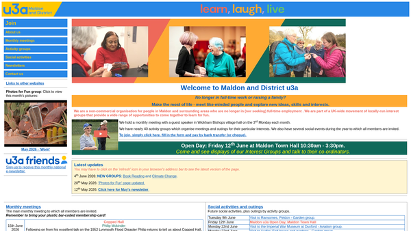 Screenshot of the Maldon And District University Of The Third Age website