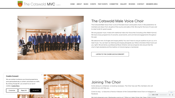 Screenshot of the The Cotswold Male Voice Choir website