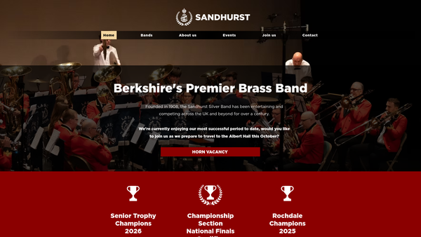 Screenshot of the Sandhurst Silver Band website