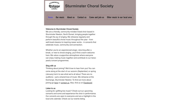 Screenshot of the Sturminster Choral Society website