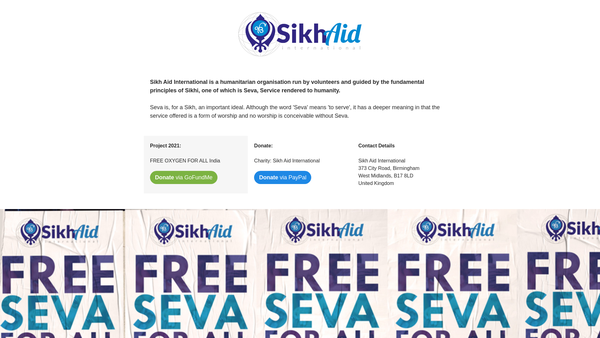 Screenshot of the Sikh Aid International website