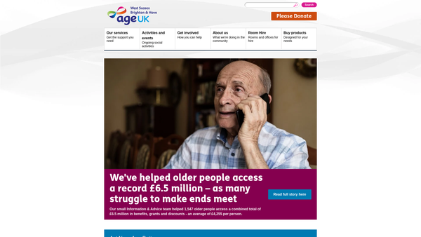 Screenshot of the Age UK West Sussex, Brighton & Hove website