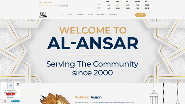 Screenshot of the Al-Ansar Islamic Education Centre website