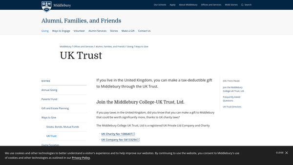 Screenshot of the Middlebury College UK Trust Limited website