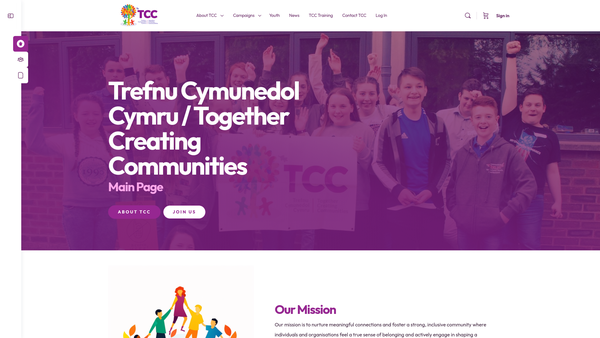 Screenshot of the Tcc (Trefnu Cymunedol Cymru/together Creating Communities) website