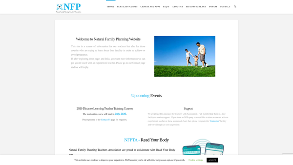 Screenshot of the Natural Family Planning Teachers Association website
