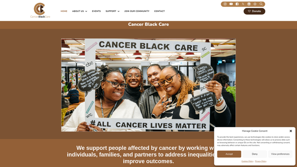 Screenshot of the Cancer Black Care website