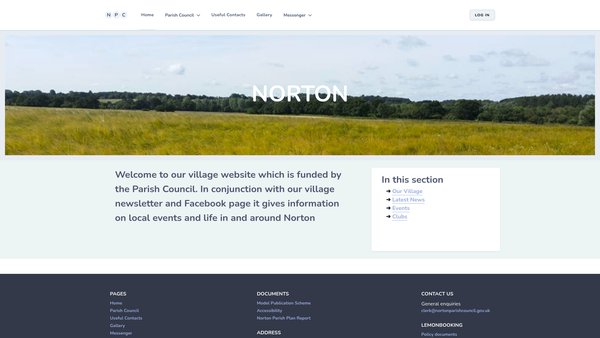 Screenshot of the King George's Playing Field, Norton website