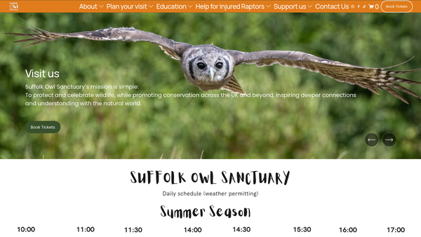 Screenshot of the Suffolk Owl Sanctuary website