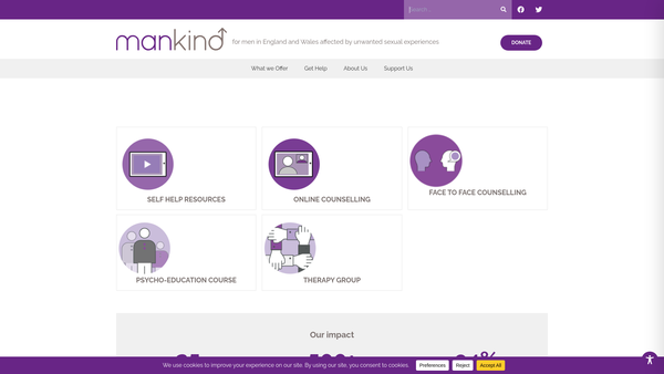 Screenshot of the Mankind UK website