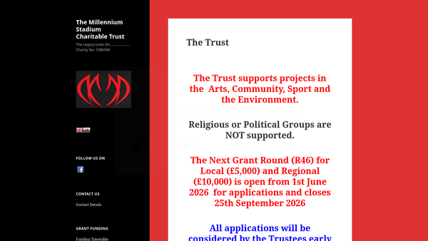 Screenshot of the Millennium Stadium Charitable Trust website
