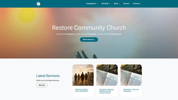 Screenshot of the Restore Community Church website