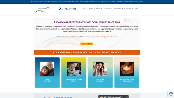 Screenshot of the The Dove Service website