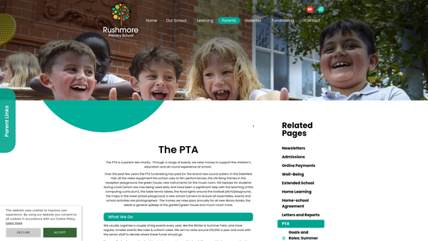 Screenshot of the Rushmore Parent Teachers Association website