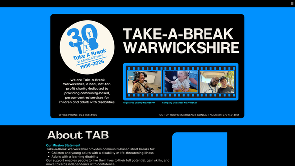 Screenshot of the Take A Break Warwickshire Limited website