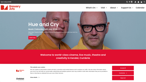 Screenshot of the The Kendal Brewery Arts Centre Trust Limited website
