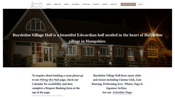Screenshot of the Bursledon Village Hall Charitable Trust website