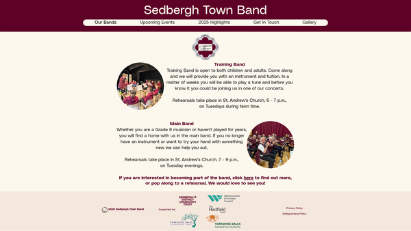 Screenshot of the Sedbergh Town Band website