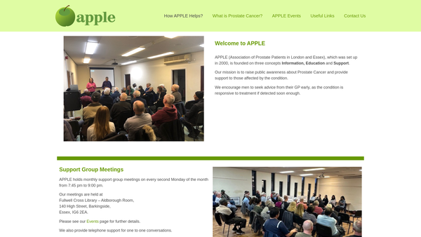 Screenshot of the Association Of Prostate Patients In London And Essex website