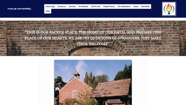 Screenshot of the Hale Chapel website